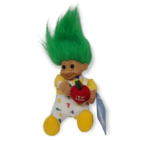 Russ Berrie 7-in TROLL Doll Luv Pet A+ Teacher with Apple #2354 NWT 1990s Gift - Picture 1 of 3